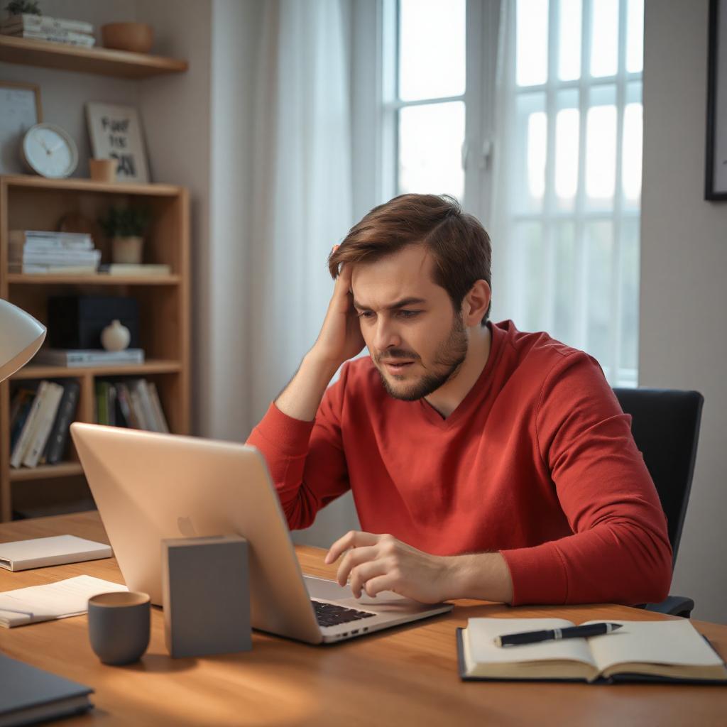 Frustrated man looking at his computer