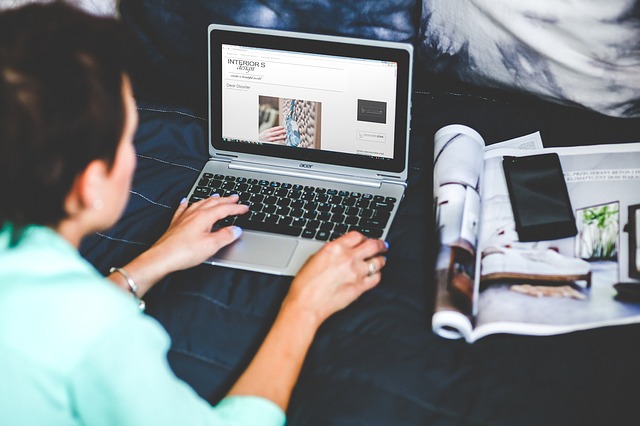 woman using computer