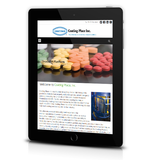 Tablet View of Coating Place's Home Page