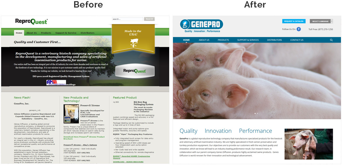 Before & After Screenshot of GenePro's Home Page