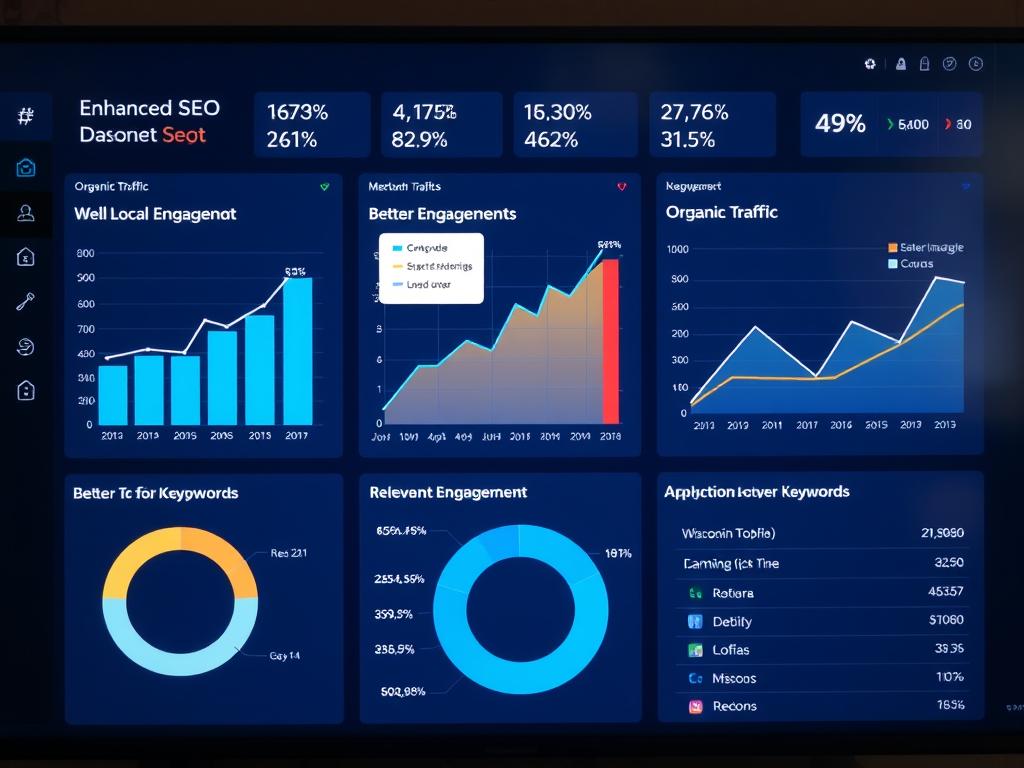 Analytics dashboard showing improved SEO metrics for a Wisconsin small business website Analytics dashboard showing improved SEO metrics for a Wisconsin small business website