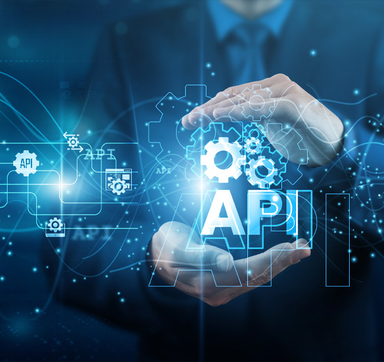 Hands holding API gears and connections