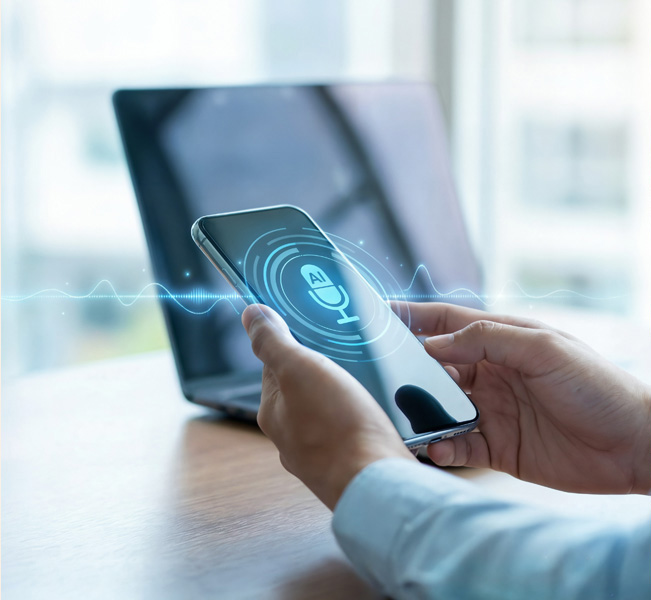 Person using smartphone with AI feature