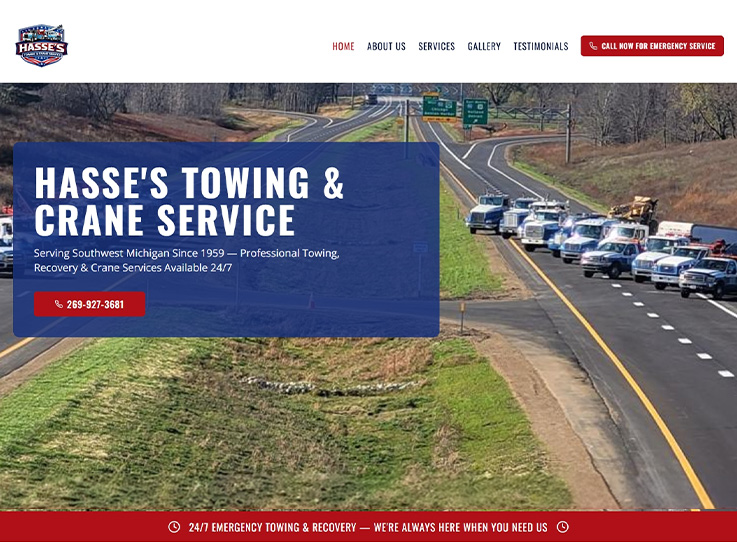 Hasse’s Towing & Crane Service Website