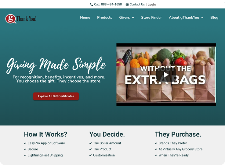 Website promoting gift certificates and services