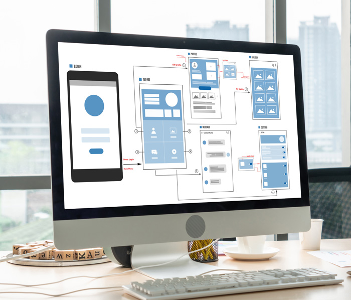 User interface design wireframe on screen