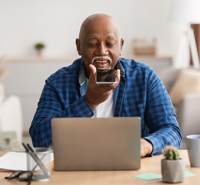 Man using voice command on phone