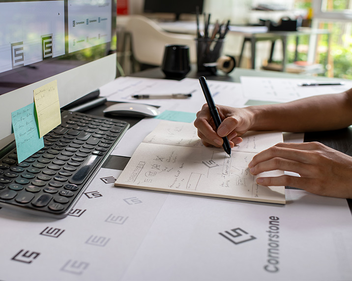 Hand writing notes at a desk.