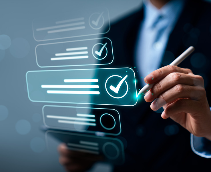 Businessman interacting with digital checkboxes.