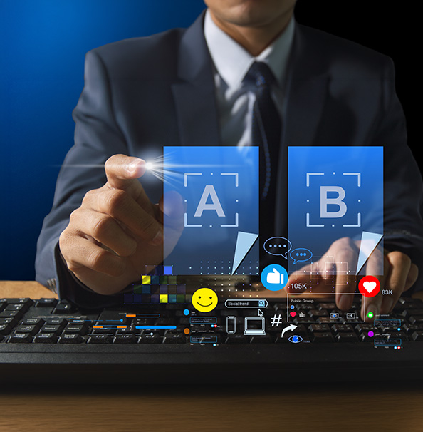 Businessman selecting A/B test panels