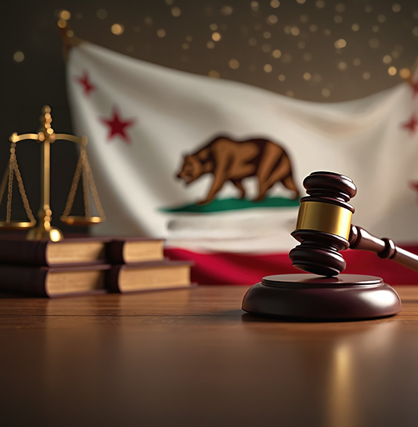 Gavel and California flag